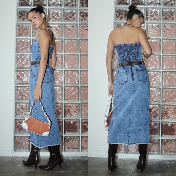 🦃24 HOUR SALE🦃 Put A Record On Denim Tube Midi Dress - Picture 2 of 6
